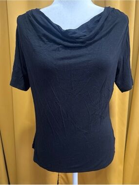 RACHEL Rachel Roy Black Draped Cowl Neck Short Sleeve Top